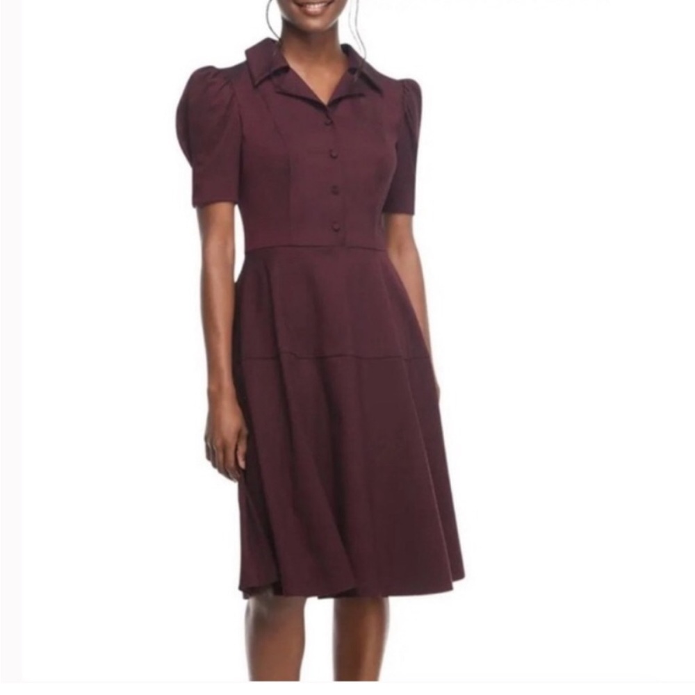 Gal Meets Glam Collection Nina Burgundy Wine Puff-Sleeve Midi Dress $250.00
